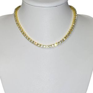 Yellow Gold Plated 22cttw Round White Czech Crystal Tennis Necklace 16"